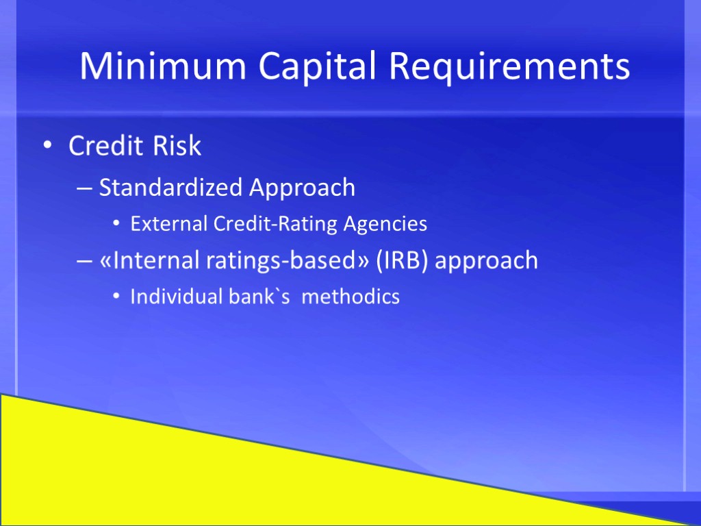 Minimum Capital Requirements Credit Risk Standardized Approach External Credit-Rating Agencies «Internal ratings-based» (IRB) approach
